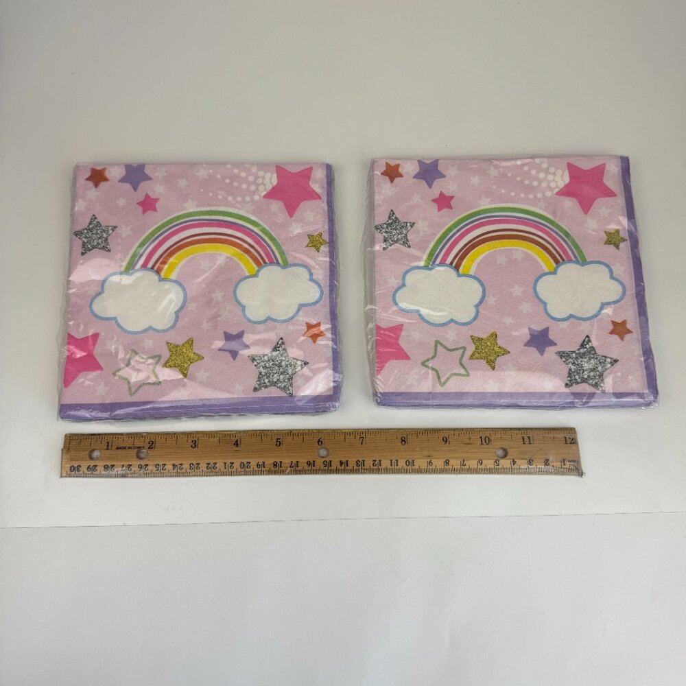 2 pack 16 ct Pink Rainbow Stars Girl Party Paper Napkins Decorative Theme Girly
